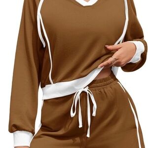 Brown and White Women's Lounge Set